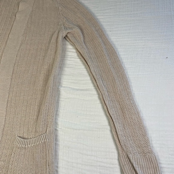 Talbots Linen Open Cardigan Long Sleeve Sweater Pockets Tan Cream Office Medium - Picture 5 of 15